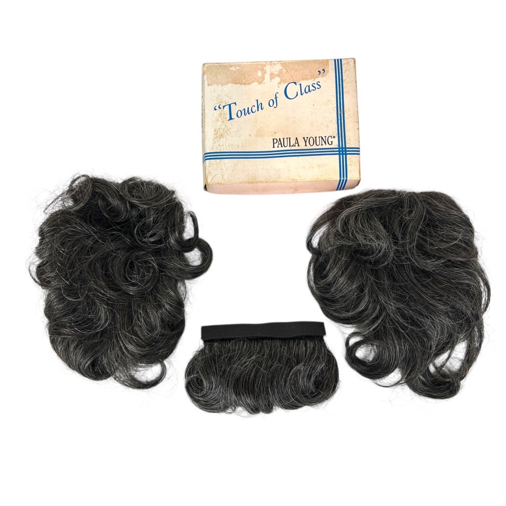 3 Piece Lot VTG Paula Young Wig Bangs & Wiglets Brown Gray Short Curly Color 34